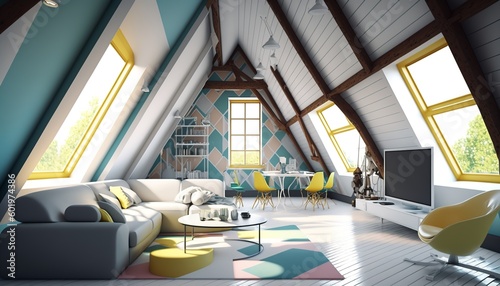 nice room in the attic, soft colors, modern style © Sndor
