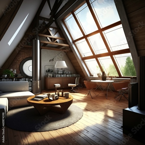 nice room in the attic  soft colors  modern style