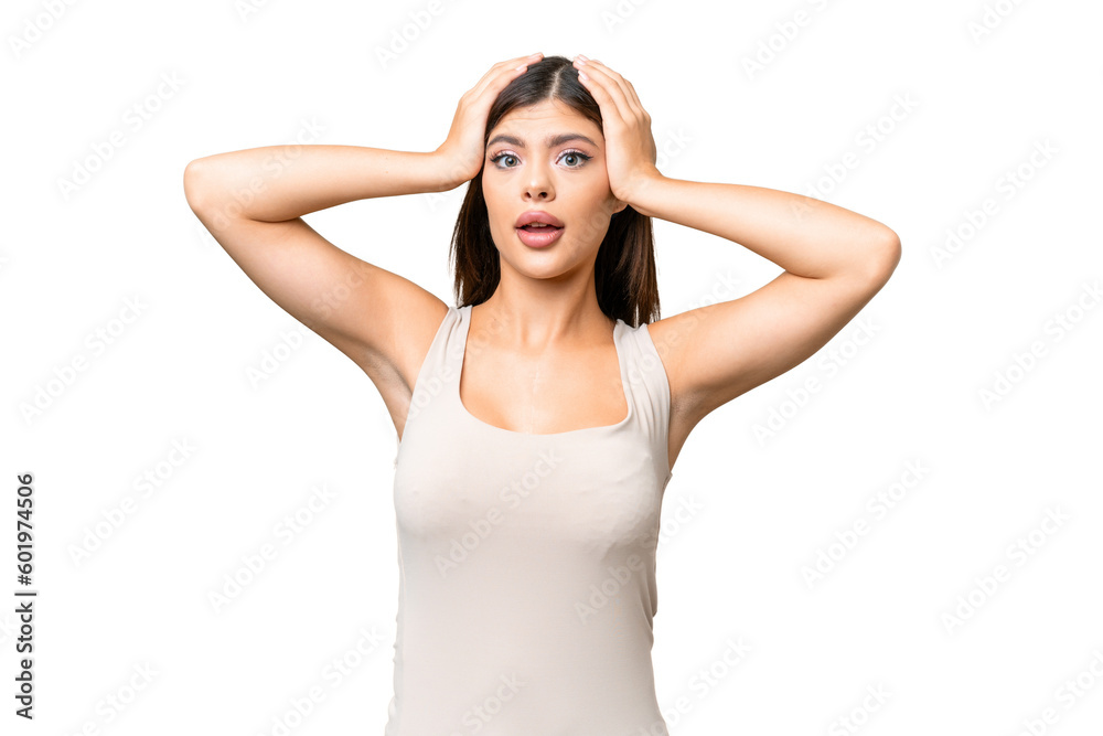 Young Russian woman over isolated chroma key background doing nervous gesture Young Russian woman over isolated chroma key background doing nervous gesture