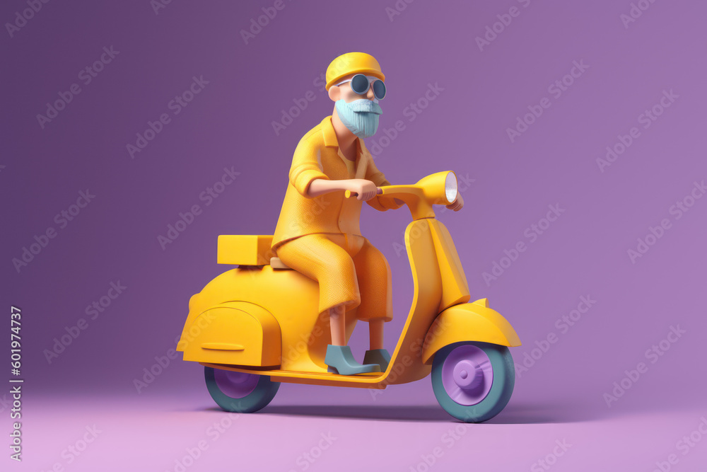3D character delivering on a yellow motor scooter with high speed Ai generative. 3D character delivering on a yellow motor scooter with high speed Ai generative.