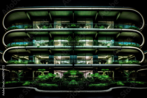 Stunning modern apartment in the night lights, perfect for rent or vacation Ai generative. © remake