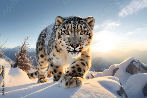 Elusive Snow Leopard in the Mountains - Captured by Generative AI
