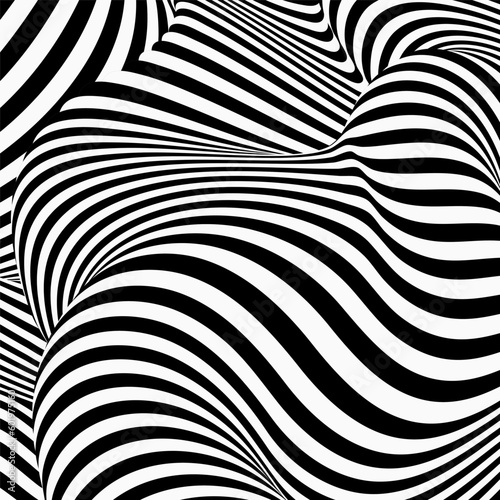 Abstract pattern with black and white wavy lines. Optical illusion. Modern design  graphic texture.