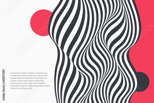 Black and white wavy pattern with optical illusion. Abstract geometric background.