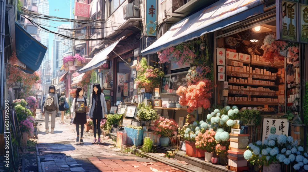 flower market filled with lots of colorful flowers. generative ai