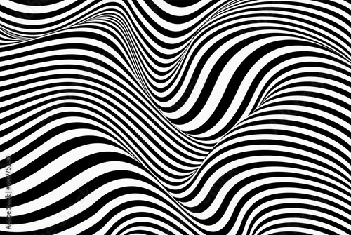 Abstract pattern with black and white wavy lines. Optical illusion. Modern design, graphic texture.