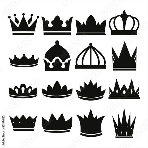 Black crown icons set. Isolated