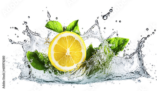 AI generative. lemon slices in water splash