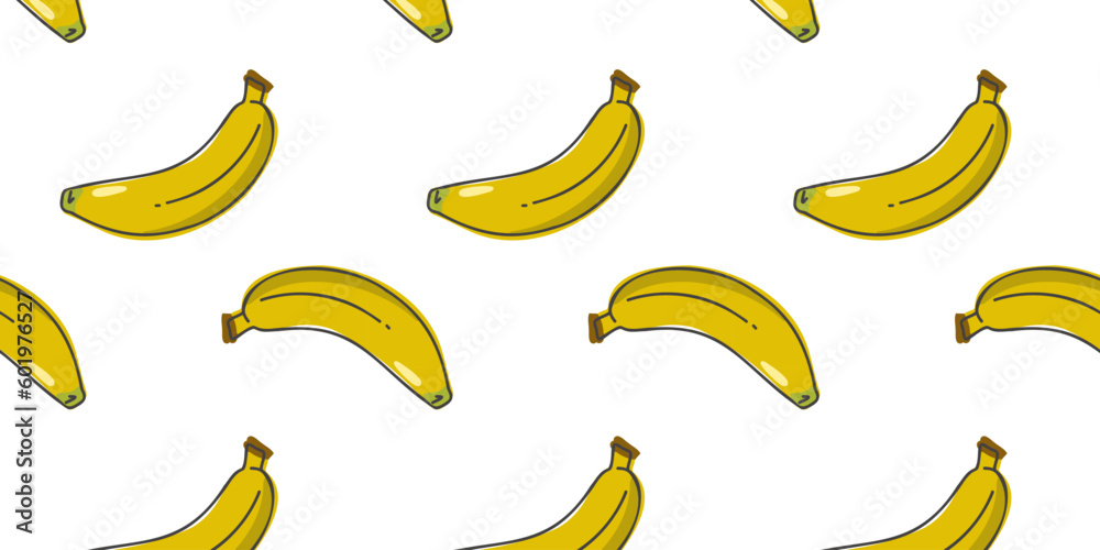 Seamless pattern with bananas on a white background