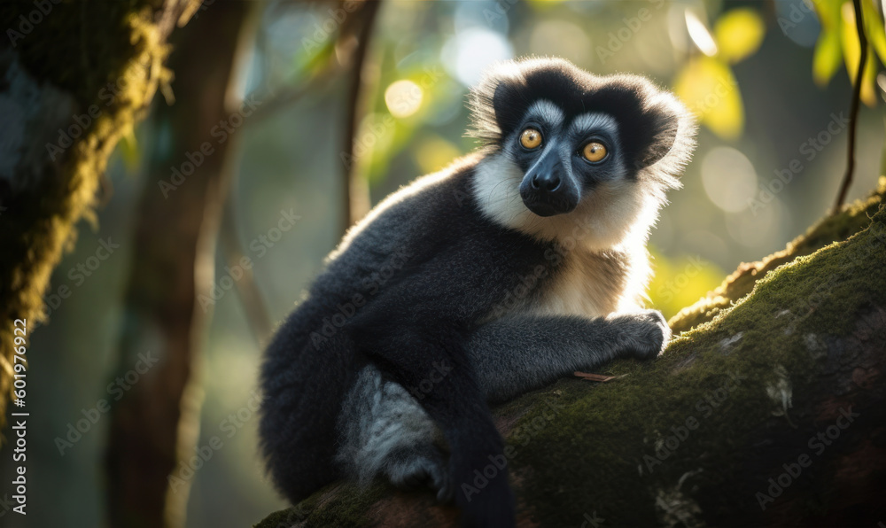 Fototapeta premium photo of indri in its natural habitat. Generative AI