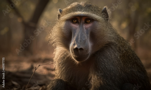 photo of Hamadryas (sacred baboon) in its natural habitat. Generative AI