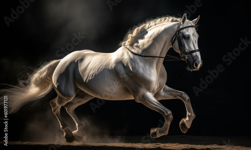 Hackney show horse  captured in a classic driving competition  showcasing its striking presence  elegant gait  and refined form. image captures the grace and power of this iconic breed. Generative AI