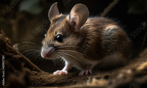 photo of house mouse in its natural habitat. Generative AI