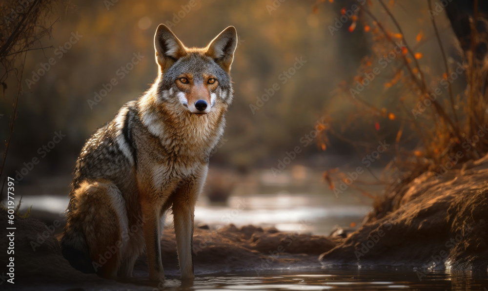 Obraz premium photo of jackal in its natural habitat. Generative AI