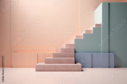 Conceptual image of stairs in empty room with copy space. generative ai