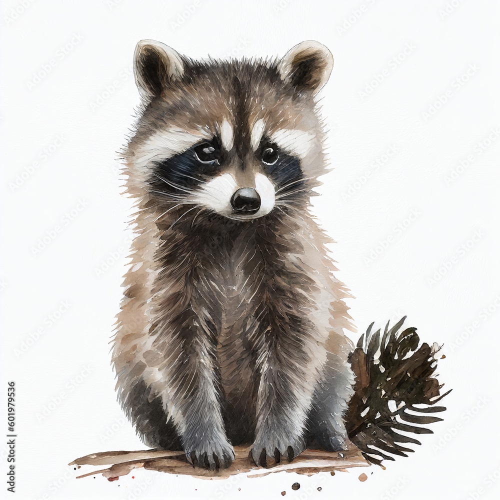 raccoon sitting watercolor style Generative AI