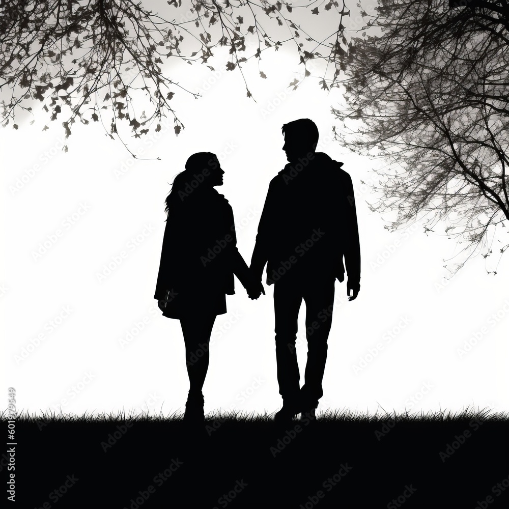 girl and guy holding hands silhouette, Generative AI girl and guy holding hands silhouette, Generative AI