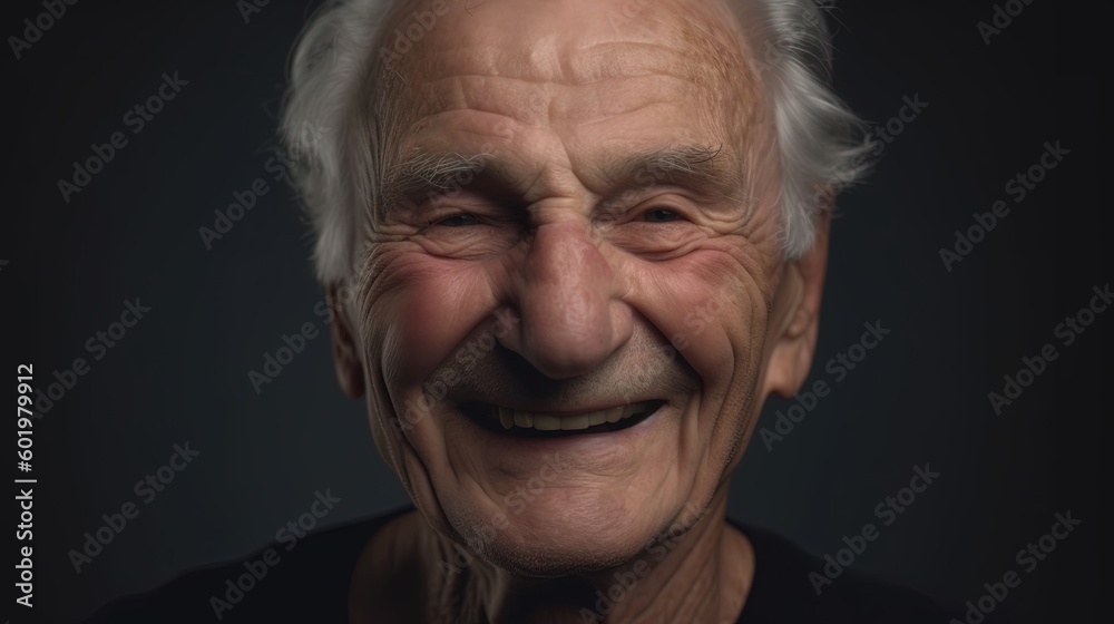 Portrait of a happy senior man smiling at the camera on a dark background.Generative Ai Portrait of a happy senior man smiling at the camera on a dark background.Generative Ai