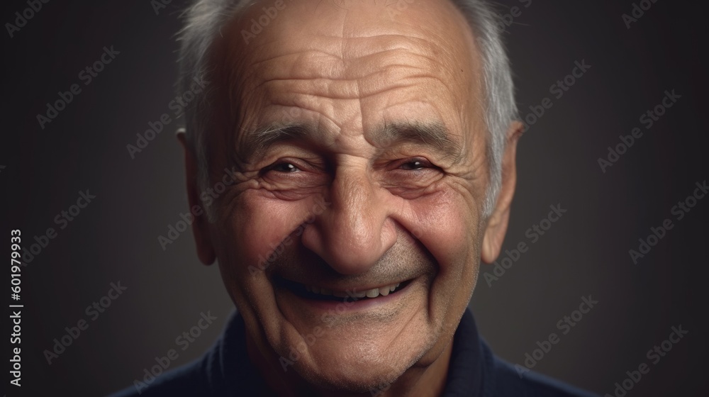 Portrait of a happy senior man smiling at the camera on a dark background.Generative Ai Portrait of a happy senior man smiling at the camera on a dark background.Generative Ai