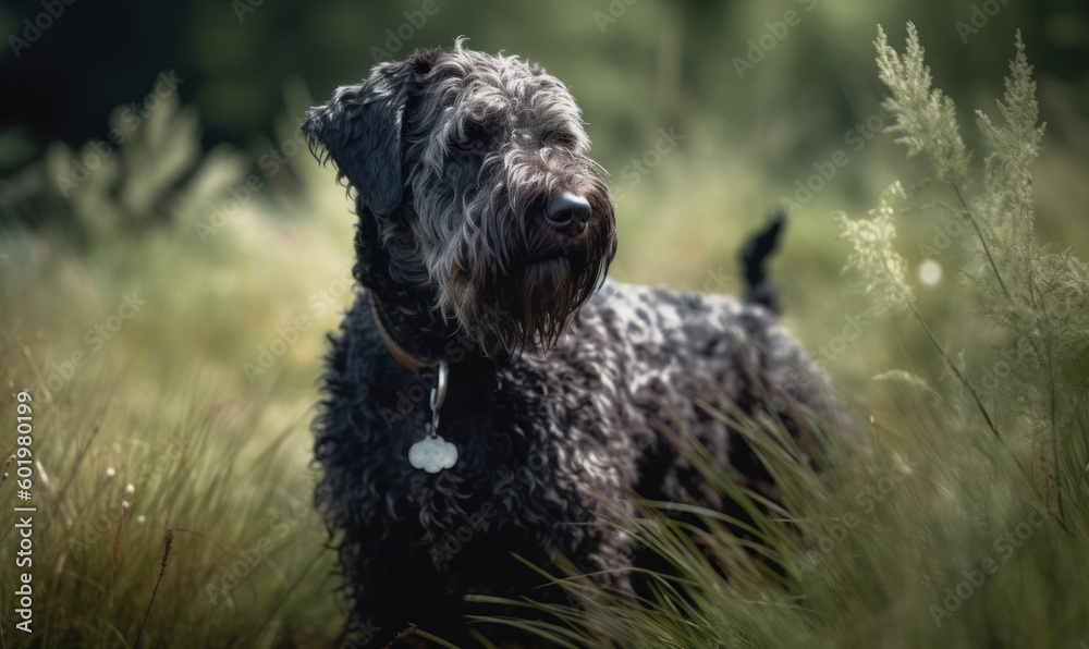 photo of Kerry blue terrier in its natural habitat. Generative AI