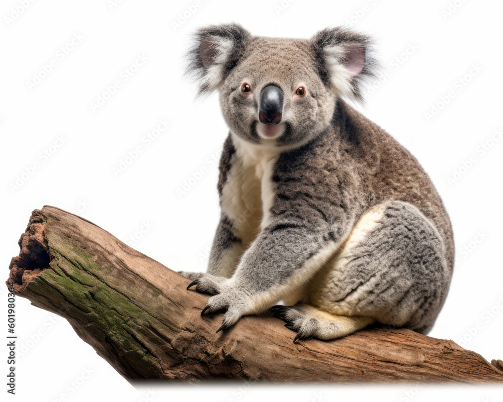 photo of koala isolated on white background. Generative AI