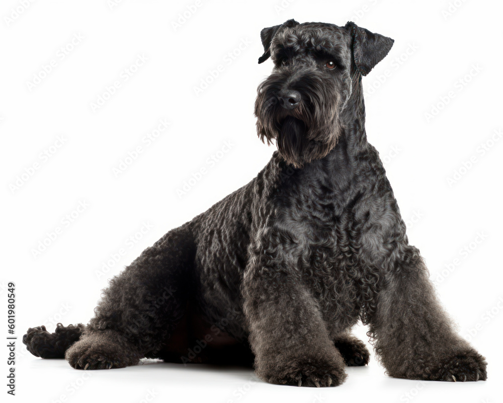 photo of Kerry blue terrier isolated on white background. Generative AI