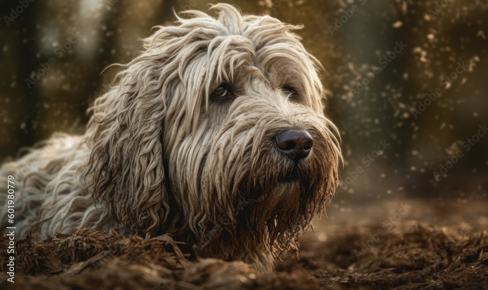 close up photo of komondor dog in its natural habitat. Generative AI