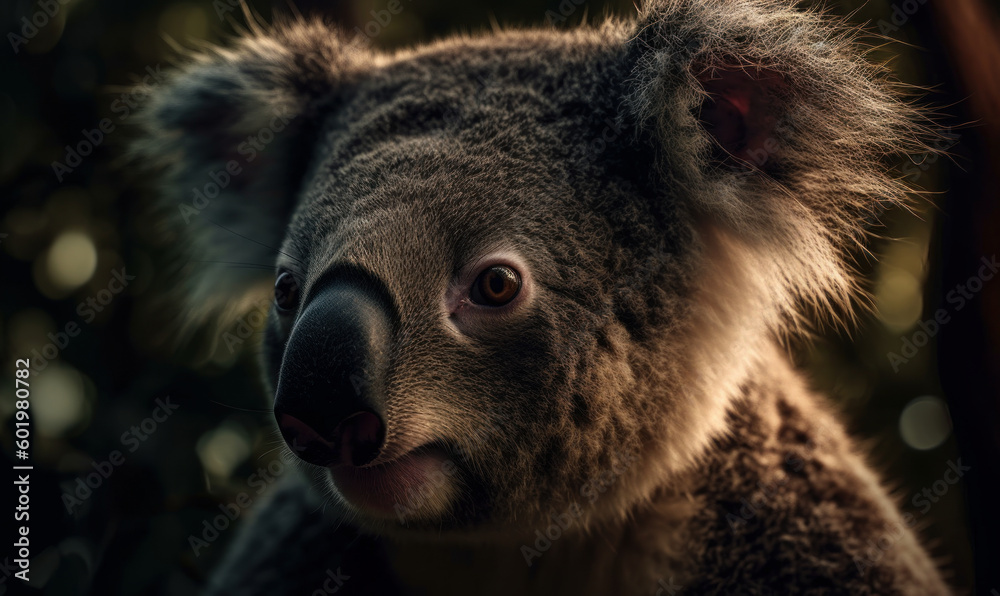 Obraz premium sunset close up photo of koala on blurry foret background. Generative AI