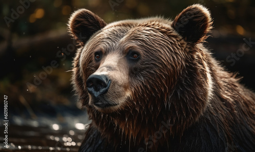 close up photo of Kodiak bear in its natural habitat. Generative AI © Bartek