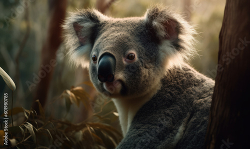sunset photo of koala in its natural habitat. Generative AI