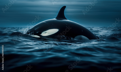 photo of killer whale in its natural habitat. Generative AI