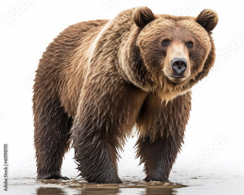photo of Kodiak bear isolated on white background. Generative AI © Bartek