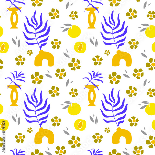 Tropical spotted palm hand drawn vector illustration. Colorful summer seamless pattern for kids fabric or wallpaper.
