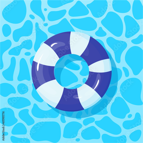 Blue and white lifebuoy in blue pool water