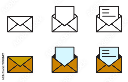 simple icons related to mail, email, open and close. line and flat color icon collection. Linear web symbols. Editable stroke. Vector illustration.