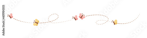 Flying butterflies trail separator border. Nature Spring Summer Design Element