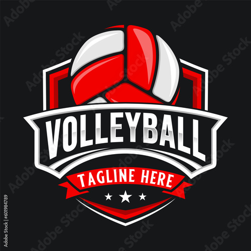 Volleyball emblem Logo design. volleyball as an icon above the brand name, very suitable for volleyball clubs or sports supporters.