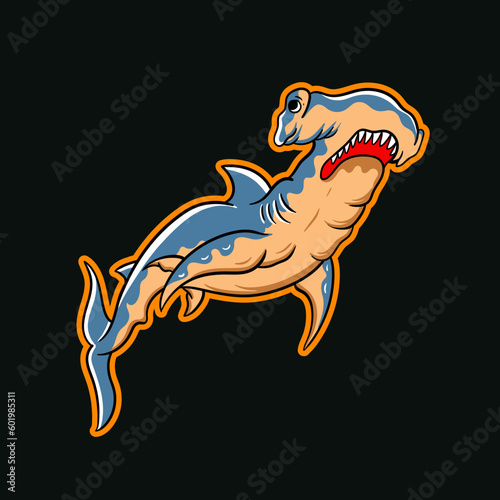 Hand drawn illustration of a hammerhead shark