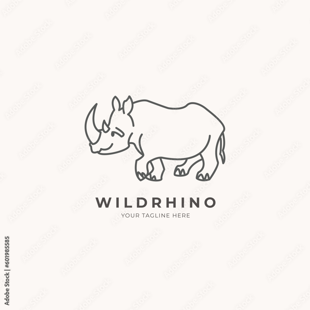 monoline animal logo wild rhino minimalist