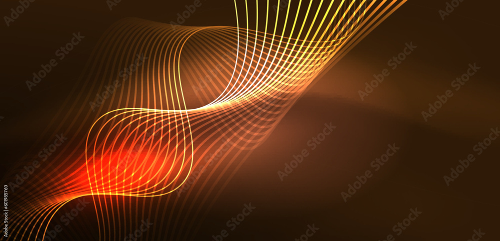 Shiny glowing neon wave. Neon light or laser show, electric impulse, power lines, techno quantum energy impulse, magic glowing dynamic lines Shiny glowing neon wave. Neon light or laser show, electric impulse, power lines, techno quantum energy impulse, magic glowing dynamic lines