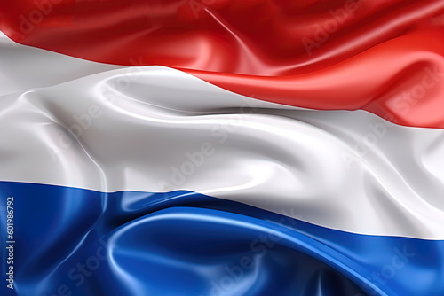 red, white and blue background, waving the national flag of Netherlands, waved a highly detailed close-up. Created with Generative AI Technology