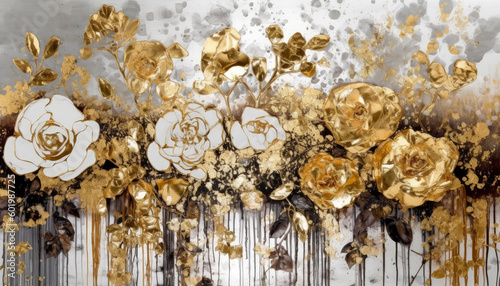 Wallpaper Mural A golden yellow and white floral oil painting art and abstract textured wall decor. Generative AI Torontodigital.ca