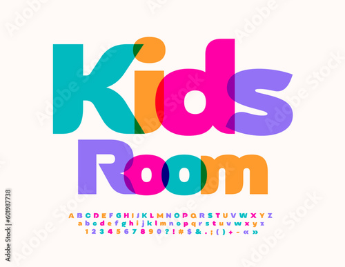 Vector bright logo Kids Room. Watercolor Font. Creative set of Alphabet Letters, Numbers and Symbols