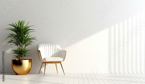empty white room with chair and plant in the corner white and gold modern and contemporary design