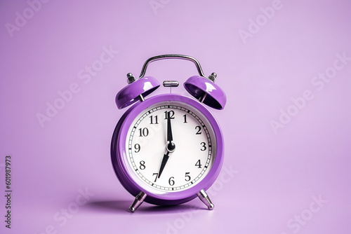 purple alarm clock on a purple background. Created with Generative AI Technology