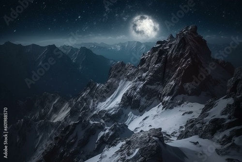 Fantastical winter mountain scenery at night. Generative AI
