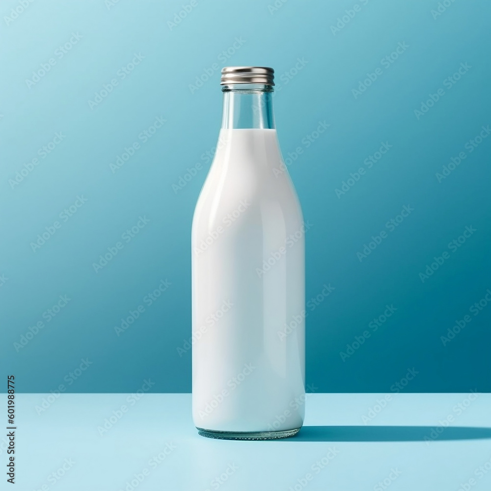 bottle of milk isolated on blue generative ai bottle of milk isolated on blue generative ai