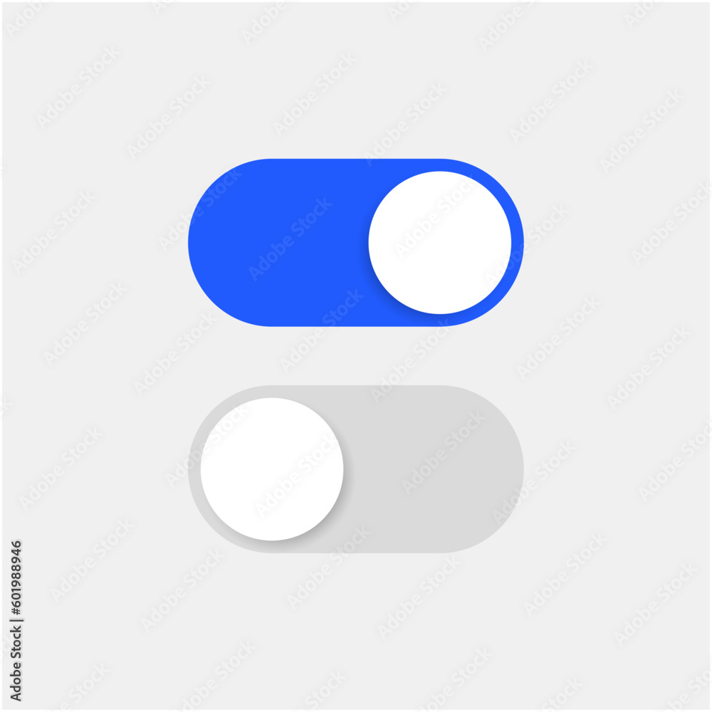 On off toggle switch buttons vector set. Switch toggle button and on off icons Mobile app