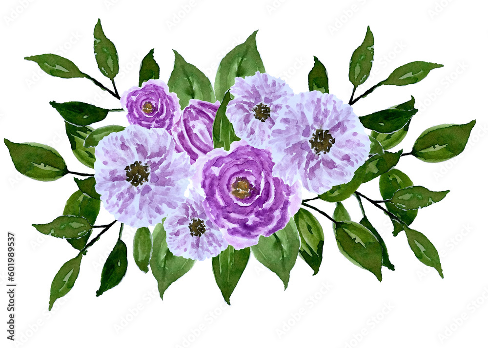 Watercolor Purple Flowers Bouquet Watercolor Purple Flowers Bouquet