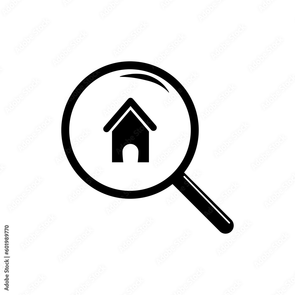 Magnifying glass with house icon isolate on transparent background. Magnifying glass with house icon isolate on transparent background.